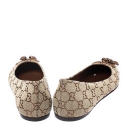 Pre Owned Gucci Beige Guccissima Canvas Bamboo Bow Tassel Ballet Flats Size 38