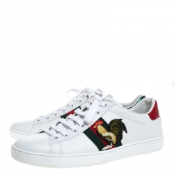 Pre Owned حذاء رياضي غوتشي Ace تفاصيل ويب Rooster حافة جلد ثعبان ميتالك وجلد أبيض مقاس 37.5