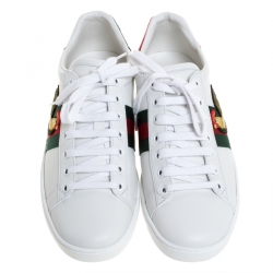 Pre Owned حذاء رياضي غوتشي Ace تفاصيل ويب Rooster حافة جلد ثعبان ميتالك وجلد أبيض مقاس 37.5