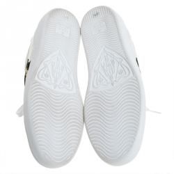 Pre Owned حذاء رياضي غوتشي Ace تفاصيل ويب Rooster حافة جلد ثعبان ميتالك وجلد أبيض مقاس 37.5