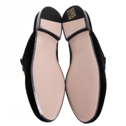 Pre Owned Gucci Black Velvet And Crystals Embellished Princetown Horsebit Flat Mules Size 36