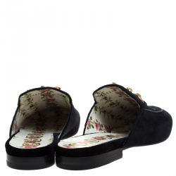 Pre Owned Gucci Black Velvet And Crystals Embellished Princetown Horsebit Flat Mules Size 36