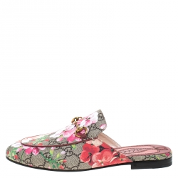 Pre Owned Gucci Multicolor GG Supreme Blooms Printed Canvas Princetown Horsebit Loafer Slides Size 38