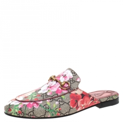 Pre Owned Gucci Multicolor GG Supreme Blooms Printed Canvas Princetown Horsebit Loafer Slides Size 38