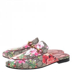 Pre Owned Gucci Multicolor GG Supreme Blooms Printed Canvas Princetown Horsebit Loafer Slides Size 38