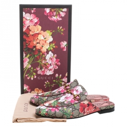 Pre Owned Gucci Multicolor GG Supreme Blooms Printed Canvas Princetown Horsebit Loafer Slides Size 38