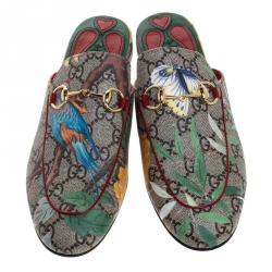 مملوكة مسبقًا Gucci Multicolor GG Canvas Princetown Horsebit Tian Print Mules Size 36.5