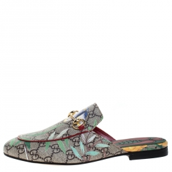 مملوكة مسبقًا Gucci Multicolor GG Canvas Princetown Horsebit Tian Print Mules Size 36.5