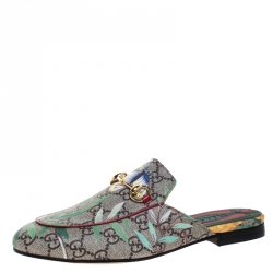 مملوكة مسب�قًا Gucci Multicolor GG Canvas Princetown Horsebit Tian Print Mules Size 36.5