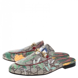 مملوكة مسبقًا Gucci Multicolor GG Canvas Princetown Horsebit Tian Print Mules Size 36.5