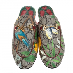 Pre Owned Gucci Multicolor GG Canvas Princetown Horsebit Tian Print Mules Size 37