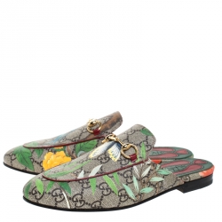 Pre Owned Gucci Multicolor GG Canvas Princetown Horsebit Tian Print Mules Size 37