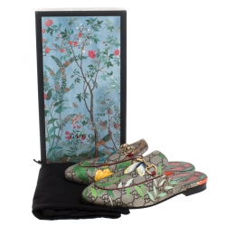 Pre Owned Gucci Multicolor GG Canvas Princetown Horsebit Tian Print Mules Size 37