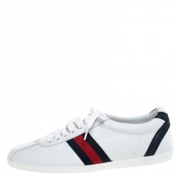 مملوكة مسبقًا Gucci White GG Leather Web Detail Ace Low Top Sneakers Size 38