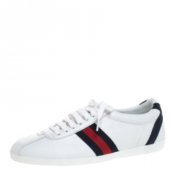 مملوكة مسبقًا Gucci White GG Leather Web Detail Ace Low Top Sneakers Size 38