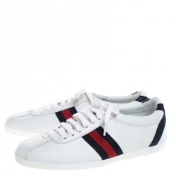 مملوكة مسبقًا Gucci White GG Leather Web Detail Ace Low Top Sneakers Size 38