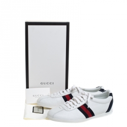 مملوكة مسبقًا Gucci White GG Leather Web Detail Ace Low Top Sneakers Size 38