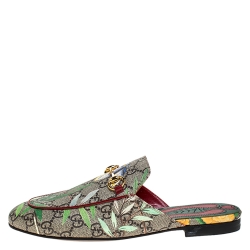 مملوكة مسبقًا Gucci Multicolor GG Canvas Princetown Horsebit Tian Print Mules Size 37.5