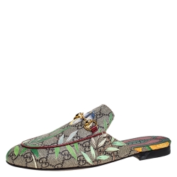 مملوكة مسبقًا Gucci Multicolor GG Canvas Princetown Horsebit Tian Print Mules Size 37.5