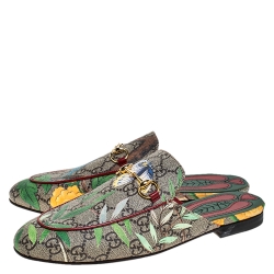 مملوكة مسبقًا Gucci Multicolor GG Canvas Princetown Horsebit Tian Print Mules Size 37.5