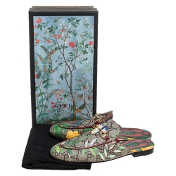 مملوكة مسبقًا Gucci Multicolor GG Canvas Princetown Horsebit Tian Print Mules Size 37.5