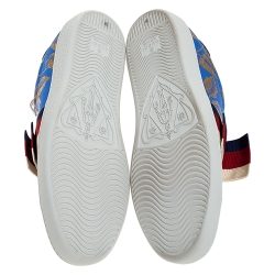 Gucci Blue Brocade Fabric Ace Web Crystal Embellished Low Top Sneakers Size 39