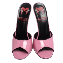 Gucci Pink Leather Scarlet Slide Sandals Size 38