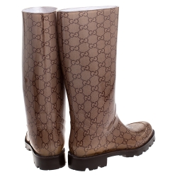 Pre Owned Gucci Brown GG Rubber Edimburg Rain Boots Size 36
