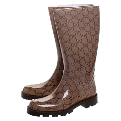 Pre Owned Gucci Brown GG Rubber Edimburg Rain Boots Size 36
