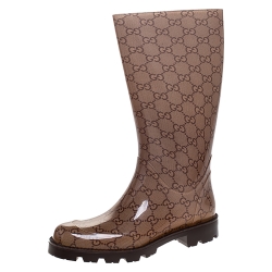 Pre Owned Gucci Brown GG Rubber Edimburg Rain Boots Size 36
