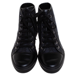 مملوكة مسبقًا حذاء رياضي غوتشي كانفاس GG سوبريم أزرق/ أبيض ومقدمة جلد بعنق مرتفع مقاس 42.5