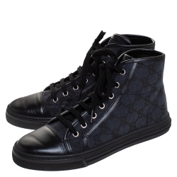 مملوكة مسبقًا حذاء رياضي غوتشي كانفاس GG سوبريم أزرق/ أبيض ومقدمة جلد بعنق مرتفع مقاس 42.5