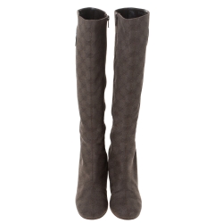 Pre Owned Gucci Dark Brown GG Canvas Knee Length Boots Size 37