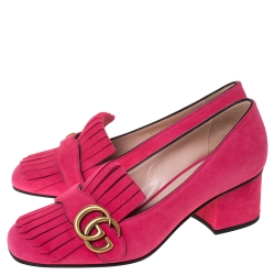 مملوكة مسبقًا Gucci Hot Pink Suede Marmont Fringe Detail Pumps Size 36.5