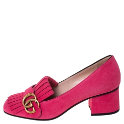 مملوكة مسبقًا Gucci Hot Pink Suede Marmont Fringe Detail Pumps Size 36.5