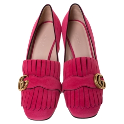 مملوكة مسبقًا Gucci Hot Pink Suede Marmont Fringe Detail Pumps Size 36.5