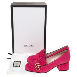 مملوكة مسبقًا Gucci Hot Pink Suede Marmont Fringe Detail Pumps Size 36.5