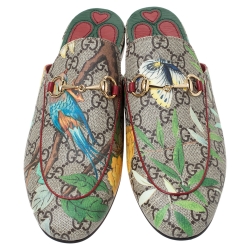 Pre Owned Gucci Multicolor GG Supreme Princetown Horsebit Tian Print Mules Size 39