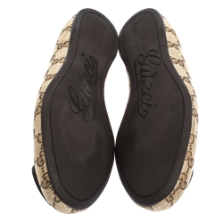 Pre Owned Gucci Beige GG Supreme Canvas Heart Shaped Interlocking GG Ballet Flats Size 40