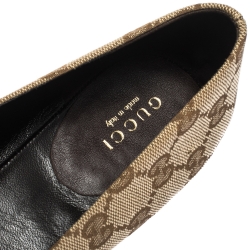 Pre Owned Gucci Beige GG Supreme Canvas Heart Shaped Interlocking GG Ballet Flats Size 40