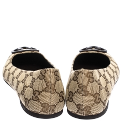 Pre Owned Gucci Beige GG Supreme Canvas Heart Shaped Interlocking GG Ballet Flats Size 40