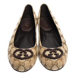 Pre Owned Gucci Beige GG Supreme Canvas Heart Shaped Interlocking GG Ballet Flats Size 40