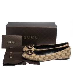 Pre Owned Gucci Beige GG Supreme Canvas Heart Shaped Interlocking GG Ballet Flats Size 40