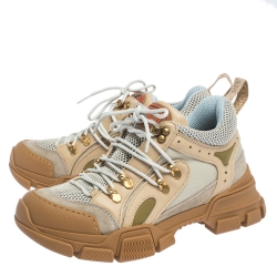 Pre Owned Gucci Multicolor Leather, Suede and Mesh Flashtrek Reflective Sneakers Size 39.5