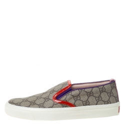 Gucci Beige GG Canvas And Patent Trim Slip On Sneakers Size 37