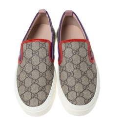 Gucci Beige GG Canvas And Patent Trim Slip On Sneakers Size 37