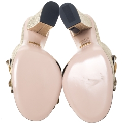 Pre Owned Gucci Gold Laminated Leather Marmont Mule Sandals Size 36.5