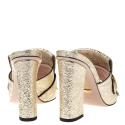 Pre Owned Gucci Gold Laminated Leather Marmont Mule Sandals Size 36.5