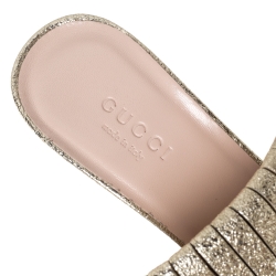 Pre Owned Gucci Gold Laminated Leather Marmont Mule Sandals Size 36.5