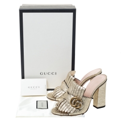 Pre Owned Gucci Gold Laminated Leather Marmont Mule Sandals Size 36.5